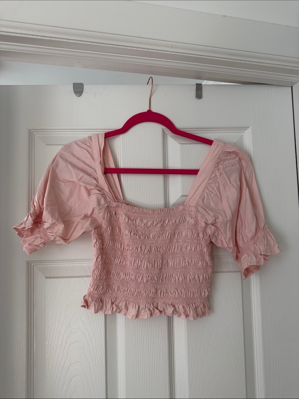 Smocked Square-Neck Crop Top in Blush Pink